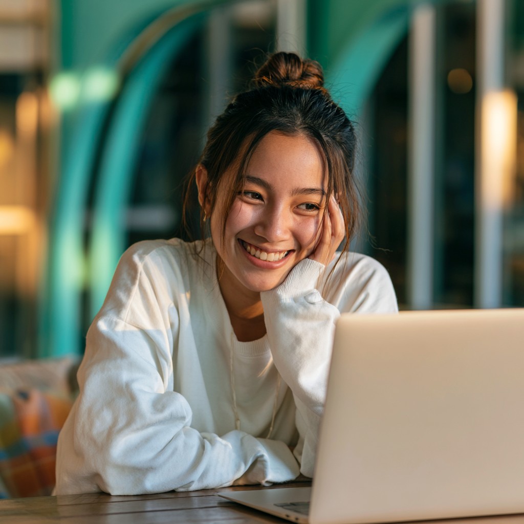 Student reading and studying on a laptop